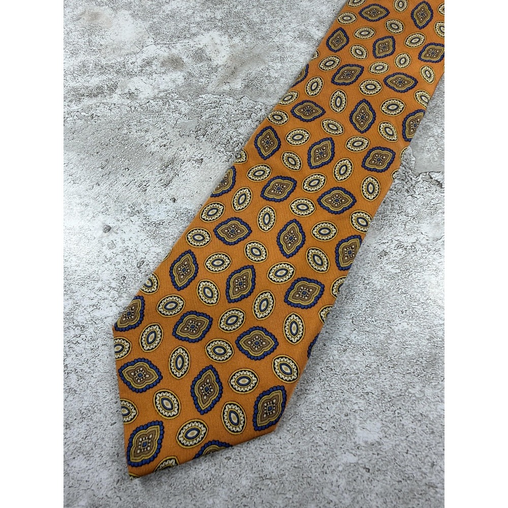 Countess Mara Tie Mens One Size Orange Pointed Geometric 100% Silk Woven